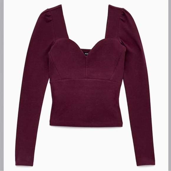 ARITZIA Talula SWEETHEART LONG SLEEVE TOP in Cardamom, Large, Preowned - Picture 1 of 10